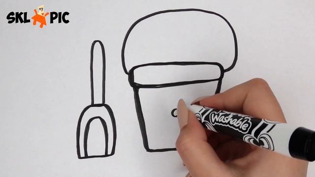 Раскраска для детей ВЕДРО С ЛОПАТОЙ. Как Нарисовать ВЕДЕРКО С ЛОПАТКОЙ смотреть онлайн