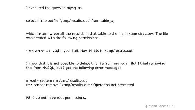 MySQL : Deleting file created from mysql смотреть онлайн