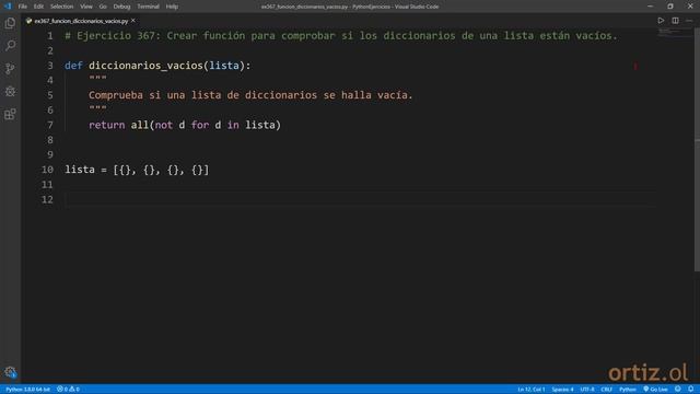 Python - Ejercicio 367: Crear Función para Comprobar si los Diccionarios de una Lista Están Vacíos смотреть онлайн