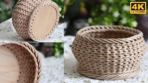 Плетеный горшочек с валиками и фанерным дном.