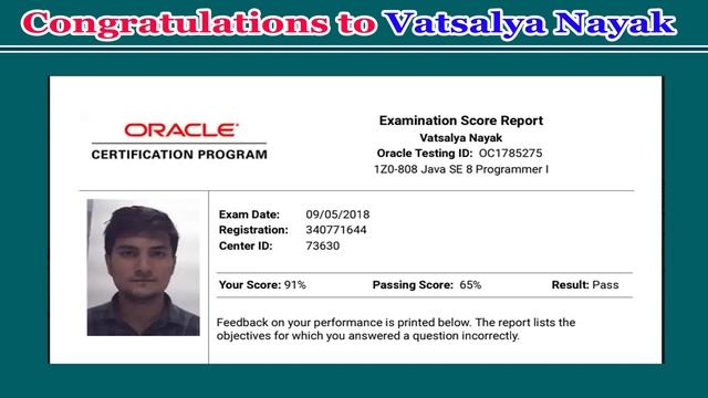 Congratulations to Vatsalya Nayak for Clearing OCJA (1Z0 - 808) with 91% смотреть онлайн