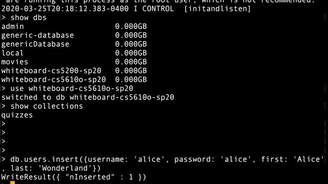 Inserting user data into Mongo DB using Mongo client cs5610o sp20 12203 смотреть онлайн