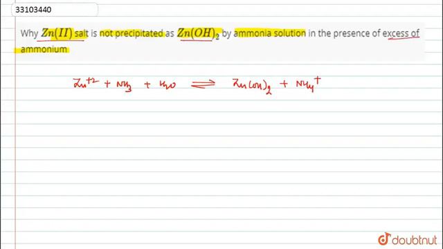 Why `Zn(II)` salt is not precipitated as `Zn(OH)_(2)` by ammonia solution in the pres смотреть онлайн