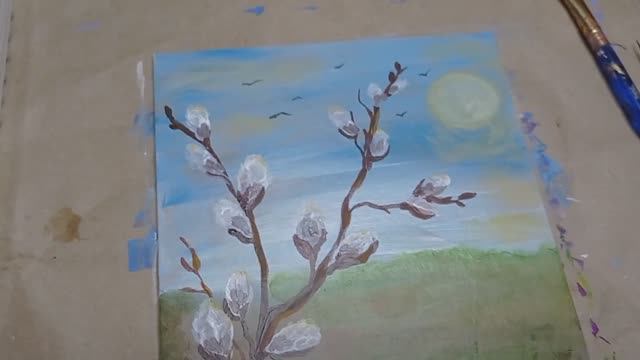 Как нарисовать вербу | Простое рисование красками смотреть онлайн