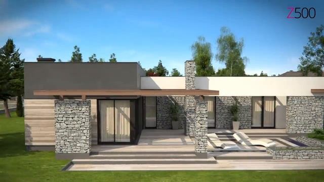 Современный одноэтажный дом с плоской крышей Zx137 от Z500 смотреть онлайн