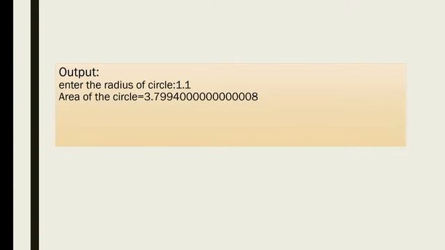 Python Programming which Accepts The Radius of Circle From The User And Comput the Area смотреть онлайн