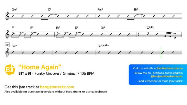 Funky Groove Jam Track in G minor "Home Again" - BJT #91 смотреть онлайн