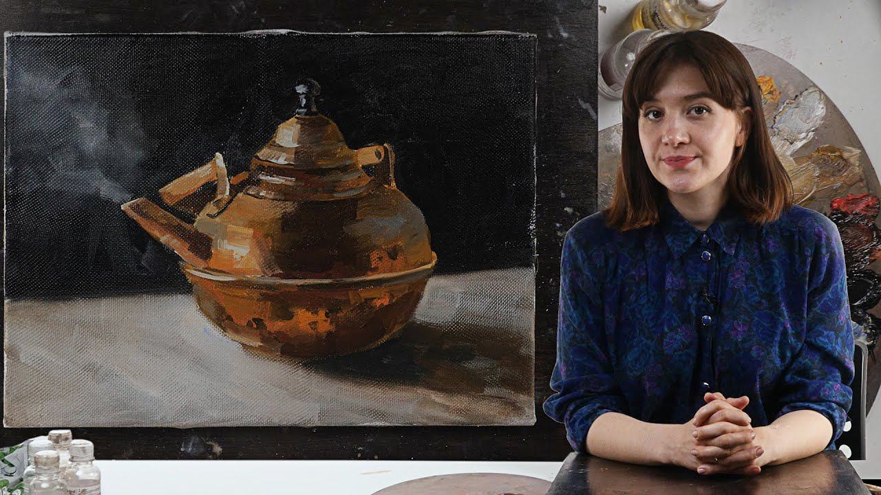 Экспресс-урок по живописи маслом «Медный чайник» | Как рисовать чайник поэтапно смотреть онлайн