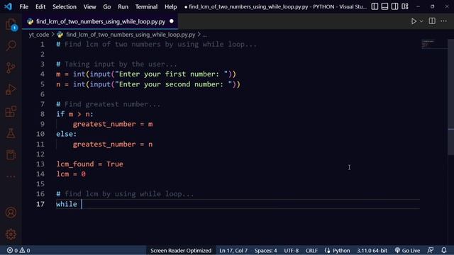Find LCM in python by using while loop | LCM program in python | LCM in python | while loop LCM cod смотреть онлайн