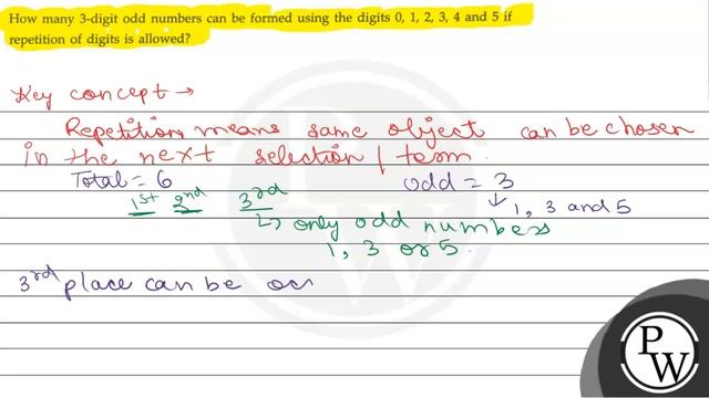 How many 3-digit odd numbers can be formed using the digits \( 0,1,2,3,4 \) and 5 if repetition ... смотреть онлайн