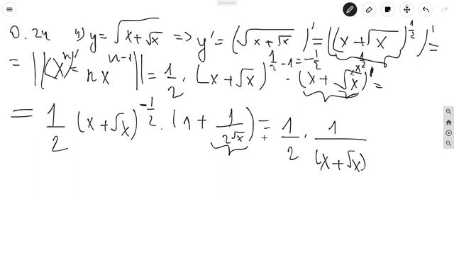 найдите производную функции y=корень(x+корень(x)) | Алгебра 11 класс #24 смотреть онлайн