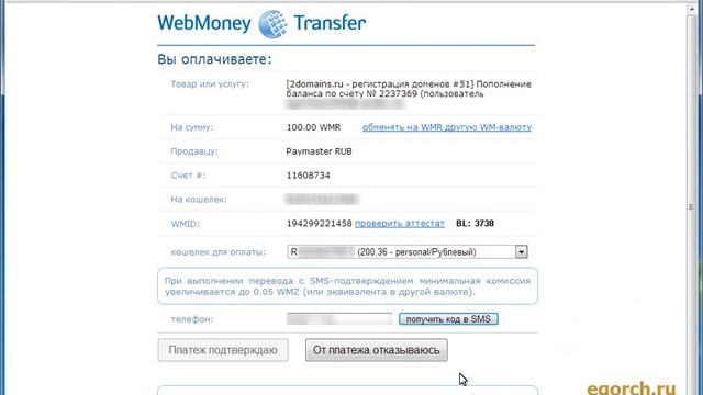 Пополнение баланса 2domains.ru через кошелёк webmoney смотреть онлайн