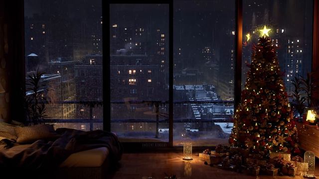 Warm And Cozy Winter NYC Ambience At Night | NYC Rooftops | Wind Sounds For Sleeping | 8Hours