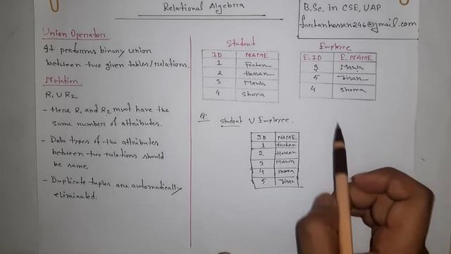 Lec: 42 | Union Operator | Relational Algebra | DBMS | Bangla Tutorial смотреть онлайн