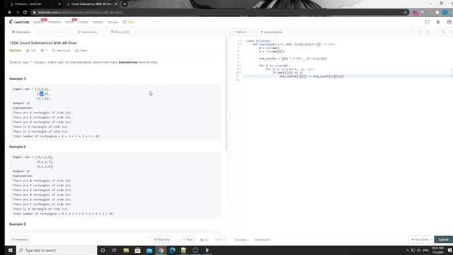 LeetCode 1504. Count Submatrices With All Ones смотреть онлайн
