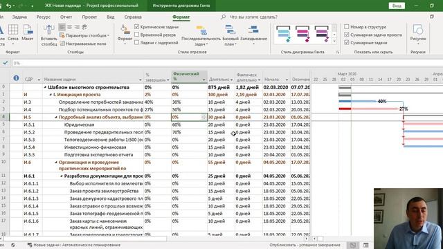 Установка физических процент реализации задачи в MS Project Pro смотреть онлайн