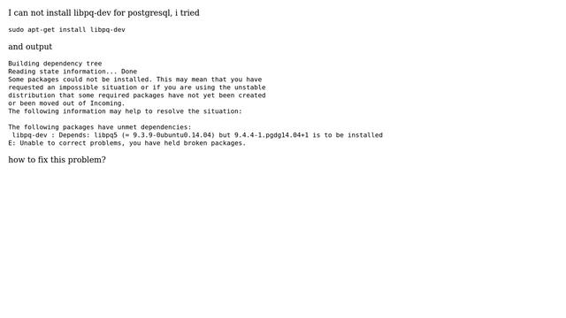 Ubuntu: Can not install libpq-dev in ubuntu 14.04 смотреть онлайн