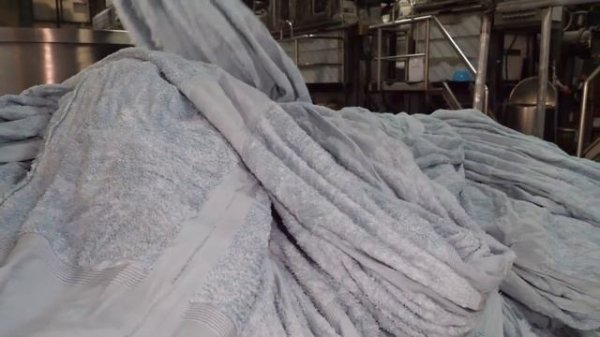 Mass production process of making towels. Towel factory of Korea