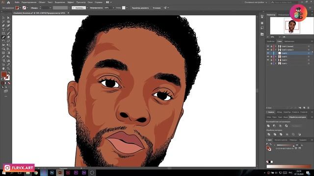 Векторный портрет Чедвик Боузман / Cartoon Chadwick Boseman / Black Panther / Illustrator CC смотреть онлайн