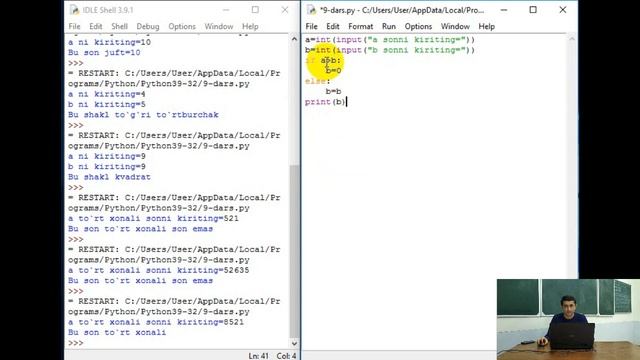 PYTHON DASTURLASH TILI (ALGORITMLARNI DASTURLASH. IF…ELSE OPERATORI) 42-DARS смотреть онлайн