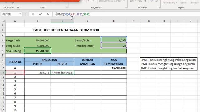 SIMULASI KREDIT DENGAN PMT IPMT DAN PPMT DI EXCEL смотреть онлайн