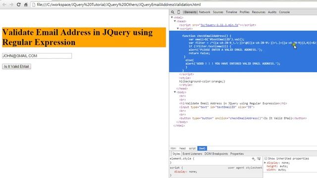 VALIDATE EMAIL ADDRESS USING JQUERY DEMO смотреть онлайн