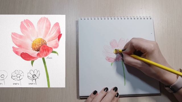Учимся рисовать вместе. Рисуем пошагово Космею. Быстрый скетч. Акварельные карандаши смотреть онлайн