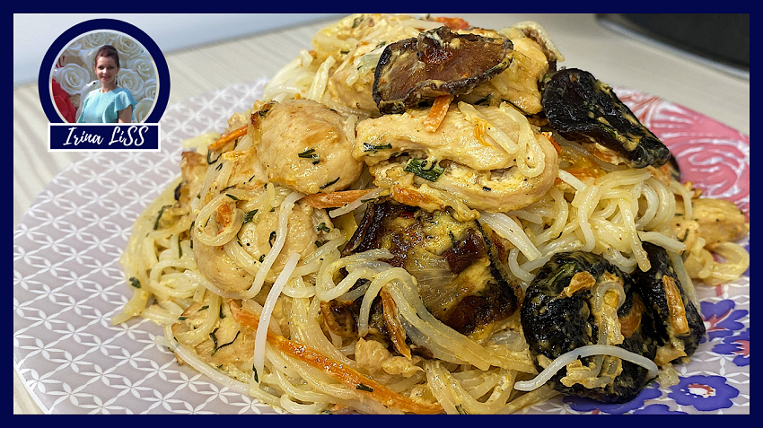 ФУНЧОЗА с курицей и грибами Шиитаке: Как приготовить стеклянную лапшу в сливочном соусе ВКУСНО смотреть онлайн