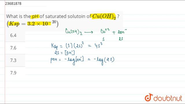 What is the pH of saturated solutoin of `Cu(OH)_(2)` ? `(Ksp=3.2xx10^(-20))` смотреть онлайн