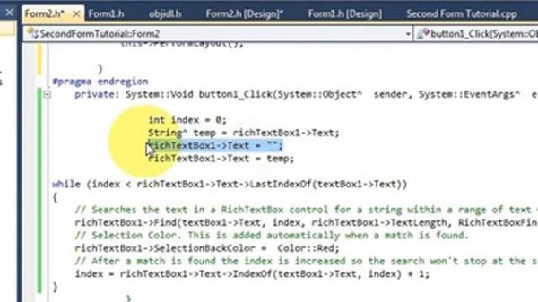 Visual C++ Tutorial 42 -Windows Forms Application:Search and highlight text in Text