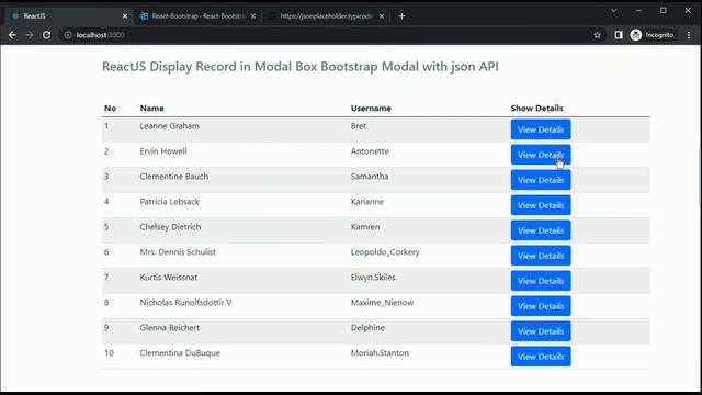 ReactJS Display Record in Modal Box Bootstrap Modal with json API смотреть онлайн