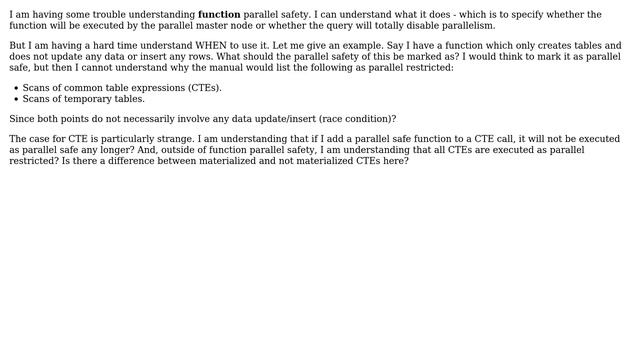 Databases: Is PostgreSQL function parallel safety intended for functions which update data? смотреть онлайн