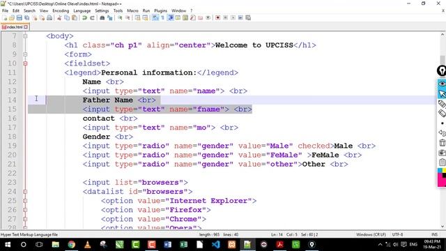 O Level M2 R5 Chapter 2 | HTML Form Tag All Input Types in hindi | Lecture 20 смотреть онлайн