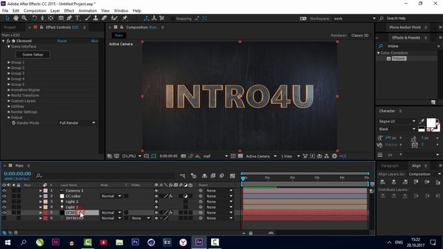 Создание интро с помощью Element 3D в After Effects (урок для новичков) смотреть онлайн