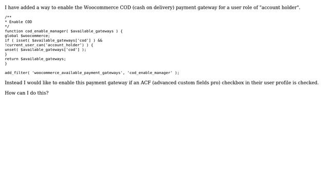Wordpress: Enable Payment gateway if ACF checkbox in user profile is checked смотреть онлайн