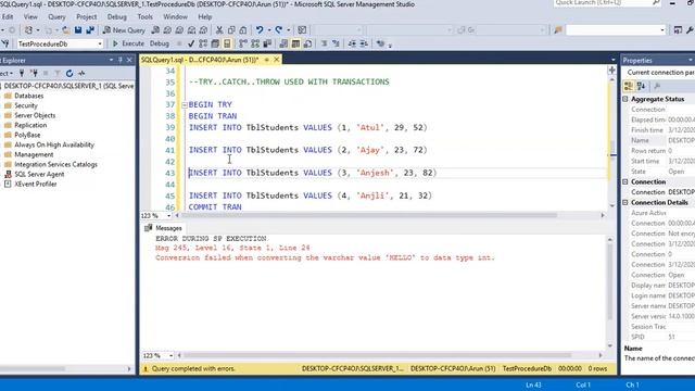 Transaction with Try & Catch Error Handling in T-SQL in Hindi - Part (1) смотреть онлайн