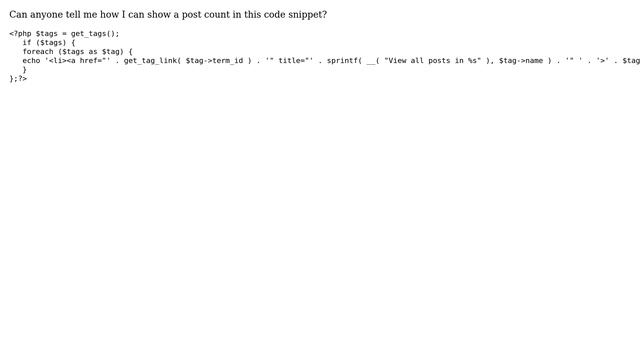 Wordpress: How to include post count in this "get_tags" snippet? смотреть онлайн