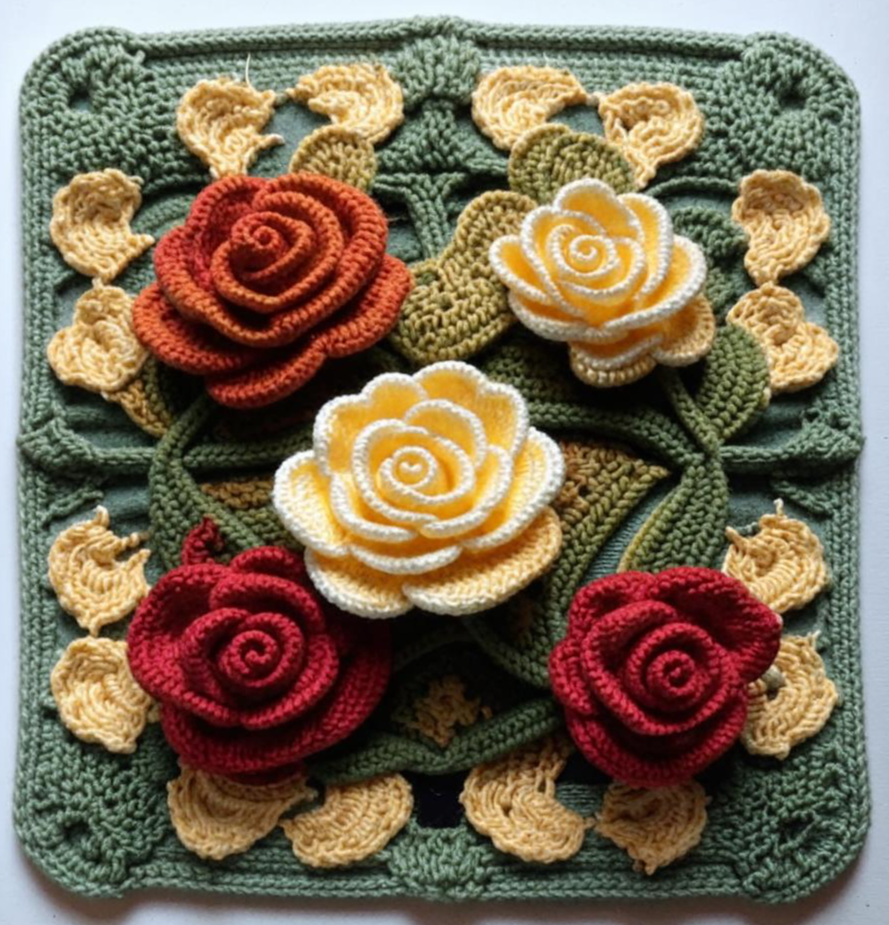 Квадратные мотивы с цветами роз от нейросети. ВЯЗАНИЕ. ПОДБОРКА №11. смотреть онлайн