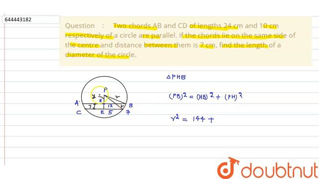 Two chords AB and CD of lengths 24 cm and 10 cm respectively of a circle are parallel. If the c... смотреть онлайн