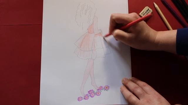 How to draw a curly girl in beautiful dress Как нарисовать красивую девушку смотреть онлайн