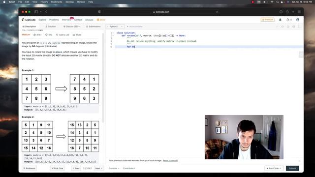 Rotate Image (LeetCode problem 48) смотреть онлайн