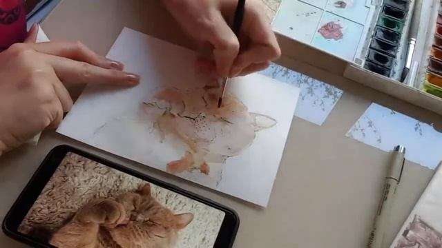 Рисуем кота акварелью. Рисование акварельными красками. Уроки рисования. Draw a cat with watercolor смотреть онлайн