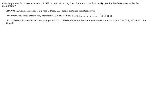 Databases: Cannot create an additional database in Oracle 18c XE смотреть онлайн