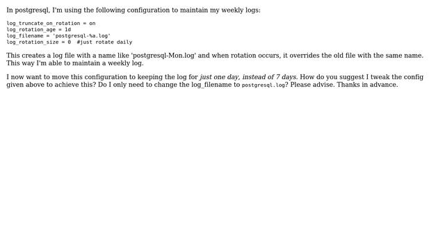 Databases: Postgresql log rotation смотреть онлайн