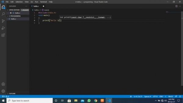 How to print Hello World using Visual Studio code | C programming