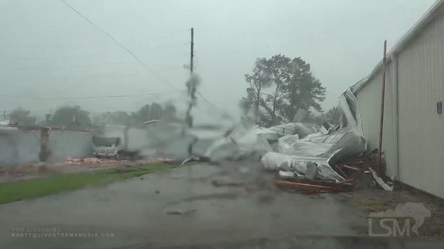 8-29-21 Lockport, LA - Hurricane Ida - Extreme Winds Demolishes Buildings - Roofs Flying - Airborne
