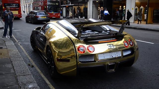 3x Bugatti In London 2014 September Gold, Carbon And GrandSport