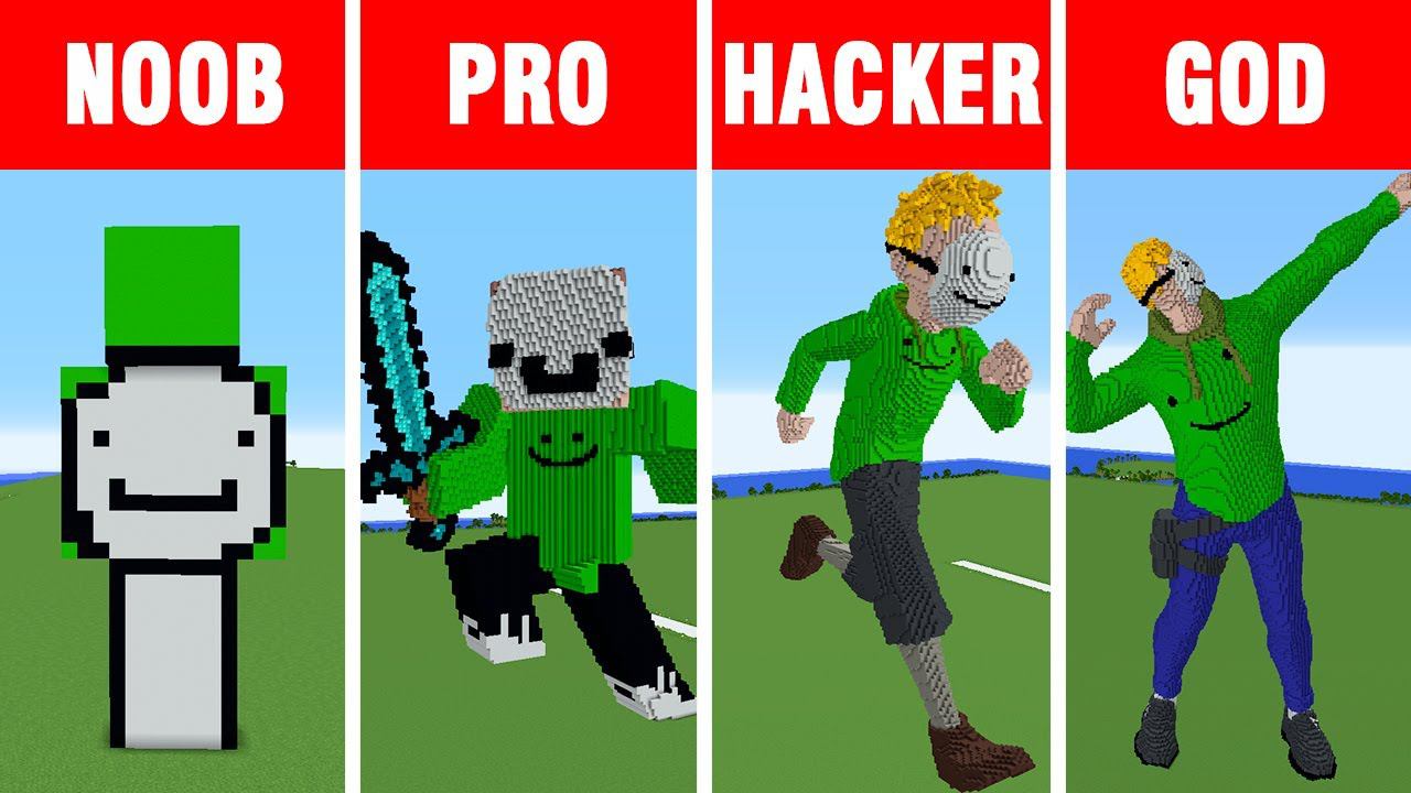 Minecraft NOOB Vs PRO Vs HACKER Vs GOD: DREAM STATUE BUILD CHALLENGE In Minecraft / Animation
