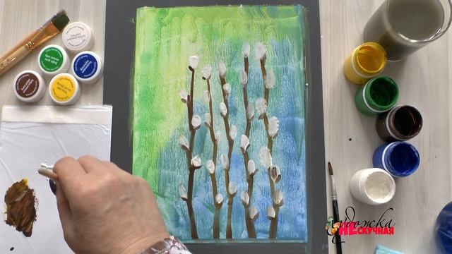 Как нарисовать вербу. Гуашь. смотреть онлайн