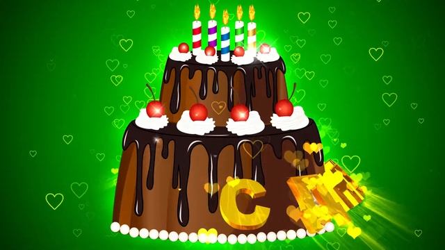 Шикарный футаж С ДНЁМ РОЖДЕНИЯ. ТОРТ на зелёном фоне с эффектом сердечек смотреть онлайн